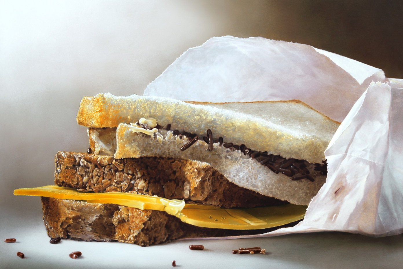 boterhammen met kaas en hagelslag lunch, schilderij Tjalf Sparnaay