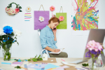 Busy florist in lovely studio